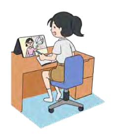 自宅でオンライン授業を受けるようす