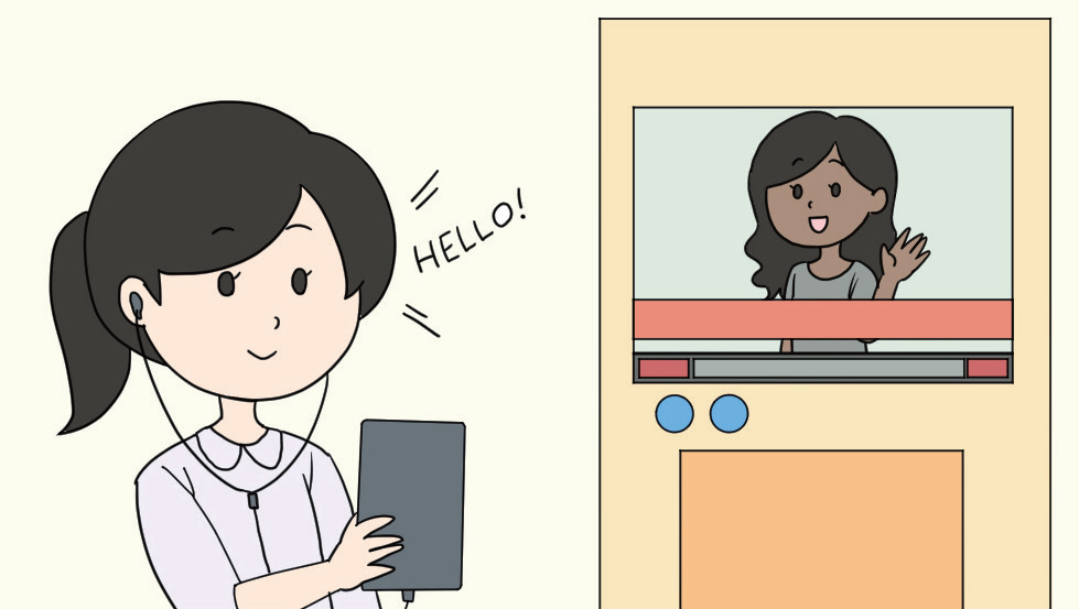  海外ニュースアプリを使って英語を学習するようす