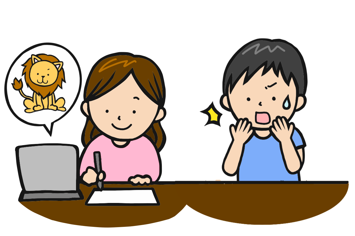どうぶつのえをマネしてかこうとしている子