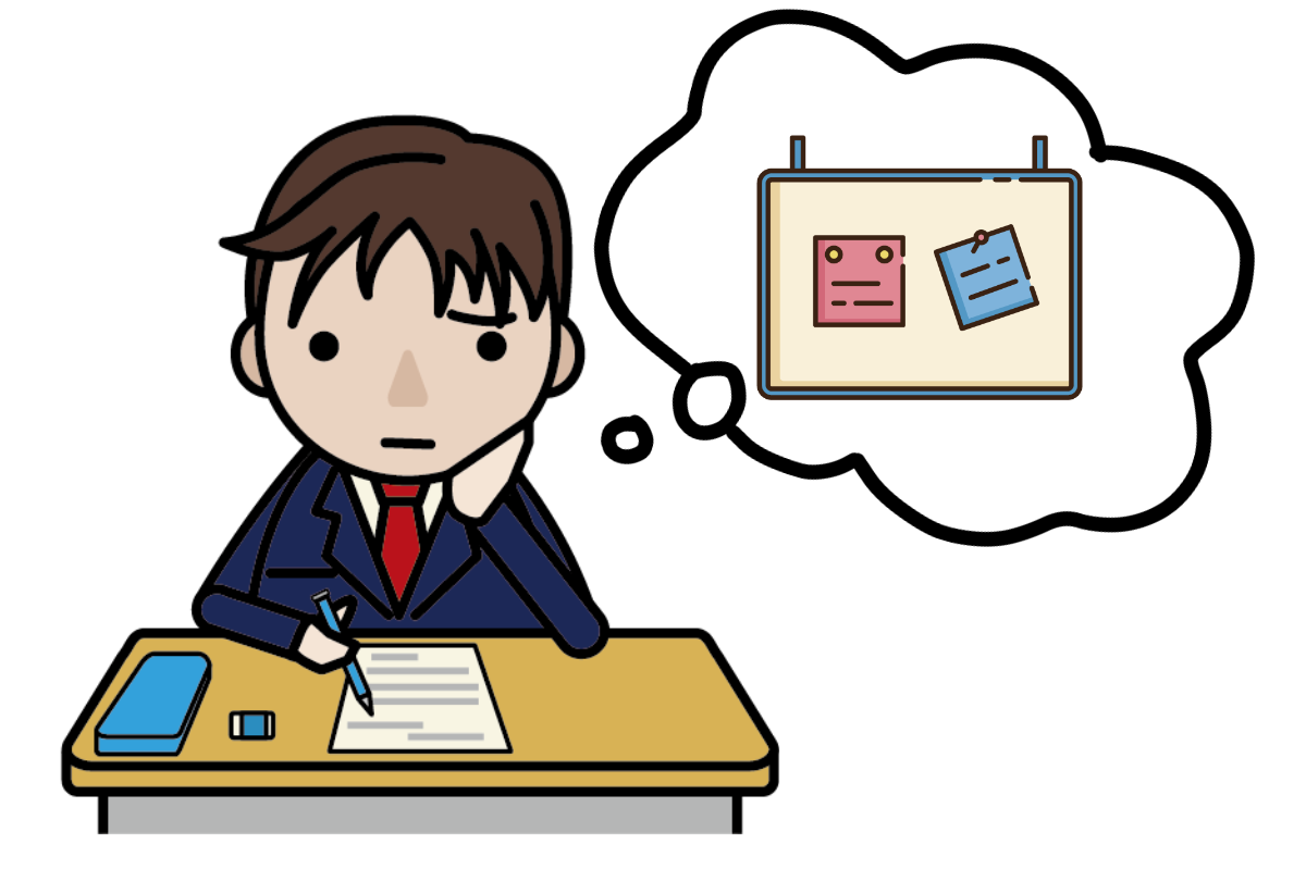 ポスターの位置に悩む学生