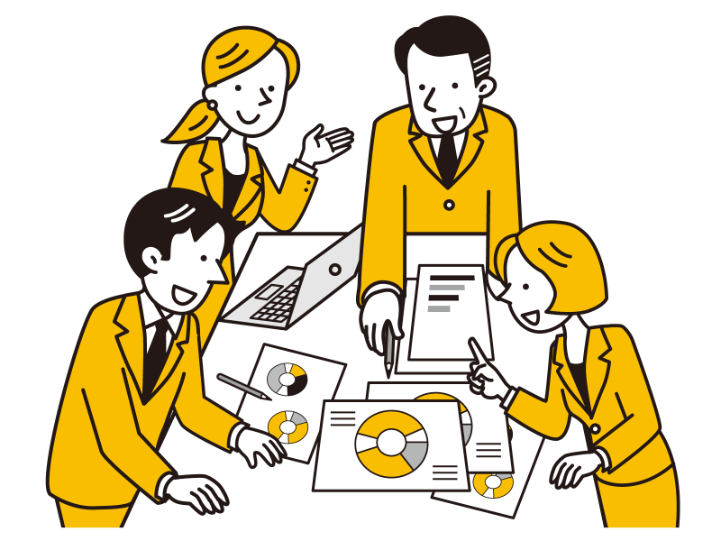 集めたデータを基に検討する人々