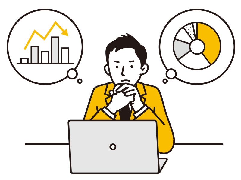 データを見て考えている社員